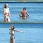 【画像あり】ヌーディストビーチのロリ巨乳白人「あは、おっさん沈めちゃった😂」