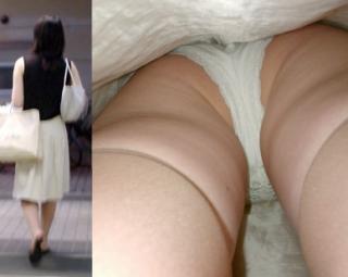 【盗撮】街撮り人妻の生脚のスカートの中の白パンティーや黒パンツの逆さ撮りの下着画像