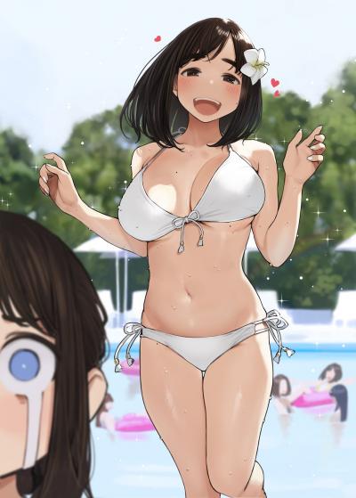 【画像あり】美巨乳セックス女｢プール来ちゃった～♡(ﾊﾟｼｬｯ｣