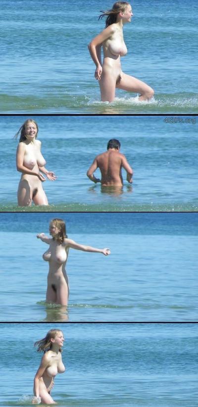 【画像あり】ヌーディストビーチのロリ巨乳白人「あは、おっさん沈めちゃった😂」
