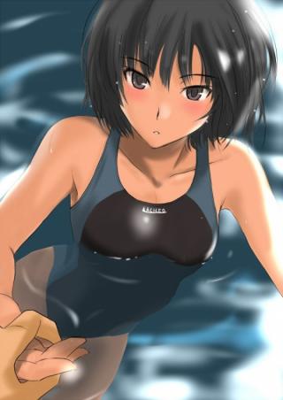 【競泳水着画像】二次元の美少女がスクール水着のコスプレ…!?ｗｗｗプリプリなお尻やおっぱいが抜けるｗｗｗｗ