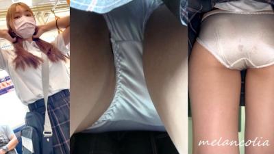 【upskirt1458逆さ撮りJK】純白サテンPをフロント中心に撮られるお股と太ももがエッチな美人な金髪JKの3日間②