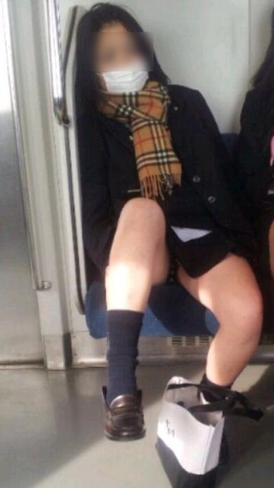 【電車対面】タイトスカートが狙い目な対面パンチラ盗撮エロ画像