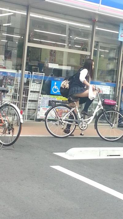 【画像】スカートヒラヒラさせて自転車乗る女子高生の下半身に釘付けに