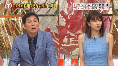 加藤綾子～ホンマでっかTVで巨乳をノースリーブでアピールしEカップを公表！