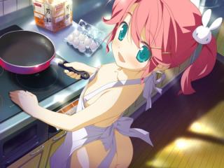 【二次元画像】台所で裸エプロン姿で立ってる美少女に萌えｗｗｗ見えそうで見えない乳首が逆に興奮するコスプレシュチュをうpｗｗｗｗ