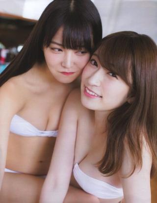 【二人だけのオトナ女子会】NMB48・白間美瑠(20)と吉田朱里(21)のEX大衆水着画像